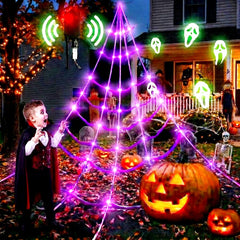 BEABOO Halloween Spider Web 20x17ft with 150 LED Purple Lights