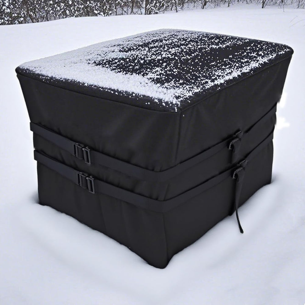 BeadChica Pool Heater Cover front view, black fabric