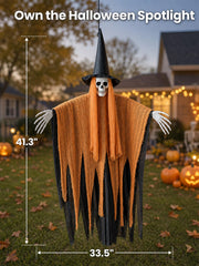 Bearhug Halloween Hanging Ghost Decoration front view in orange