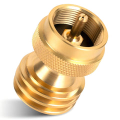 BEEDEFUL Propane Tank Adapter front view showing brass finish