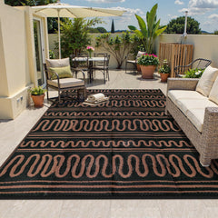 Beeiva Outdoor Rug 8x10 waterproof black brown striped design