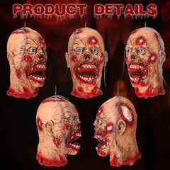 Beeveer severed zombie head props displayed in a Halloween setup