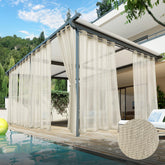 Beige semi voile outdoor curtain panel front view