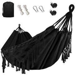 Bellzacasa Double Hammock black canvas with tassels