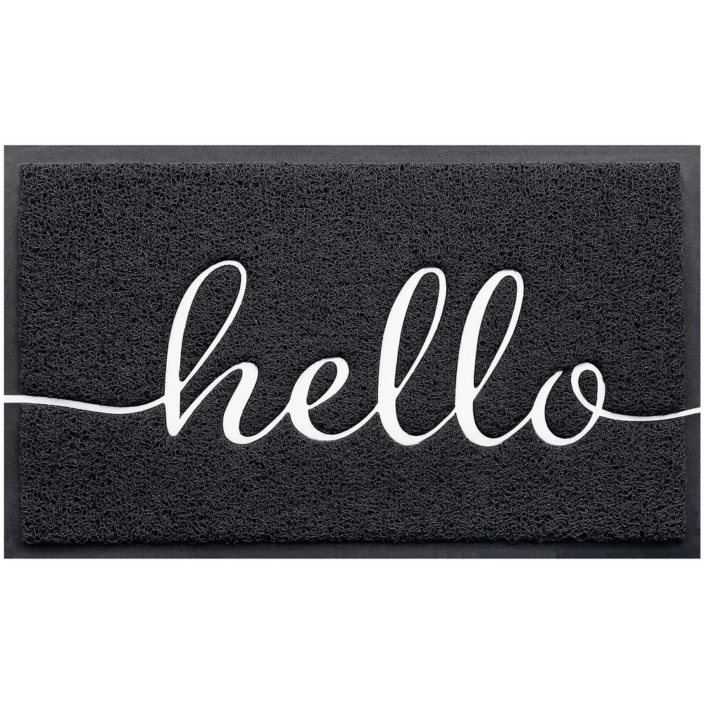 BeneathYourFeet Door Mat front view with embossed hello design