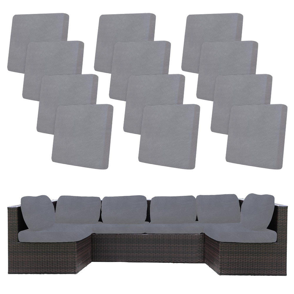 BIETYONE Outdoor Cushion Cover 12PCS Jacquard Check Grey front view