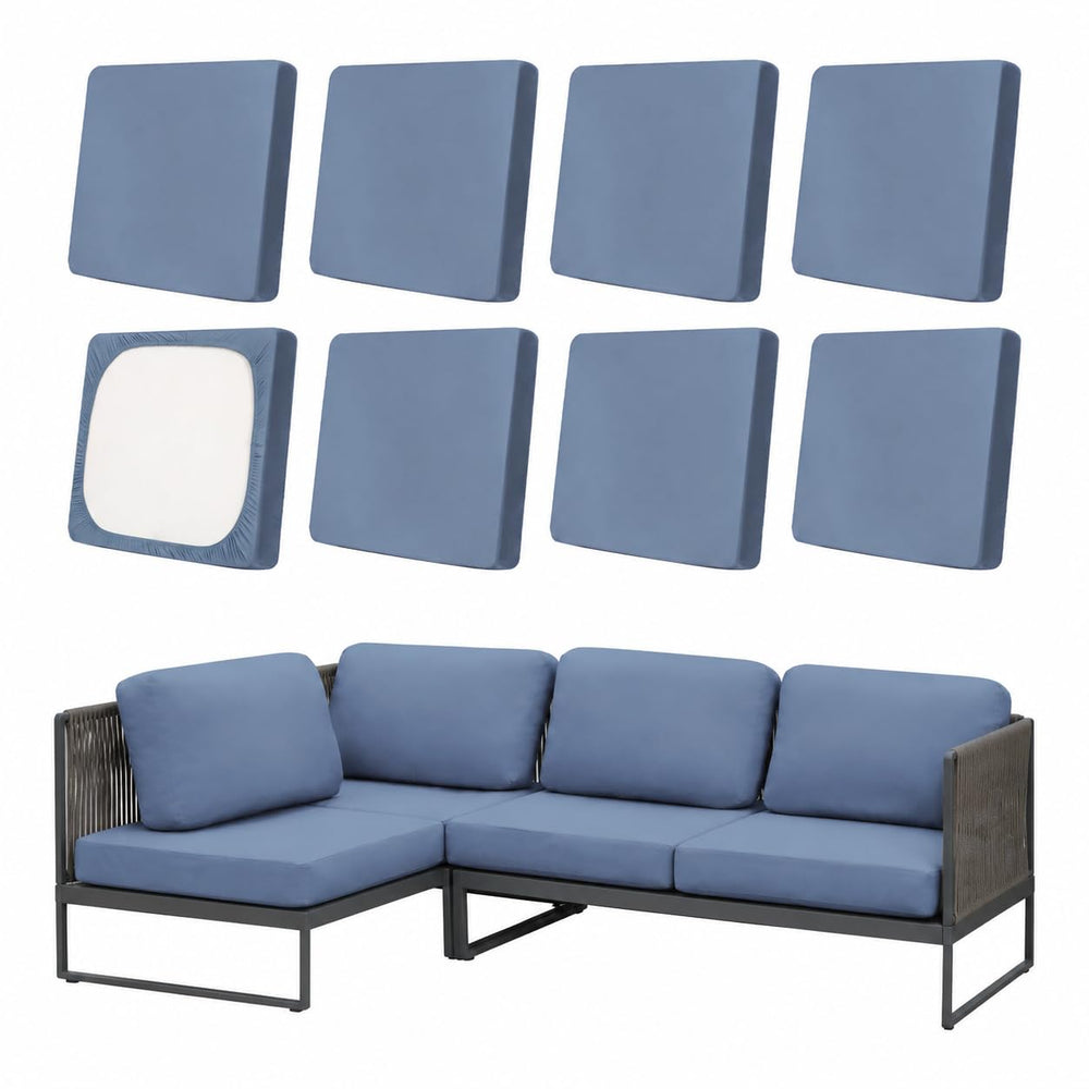BIETYONE outdoor cushion covers 8 PCS in Grey Blue front view