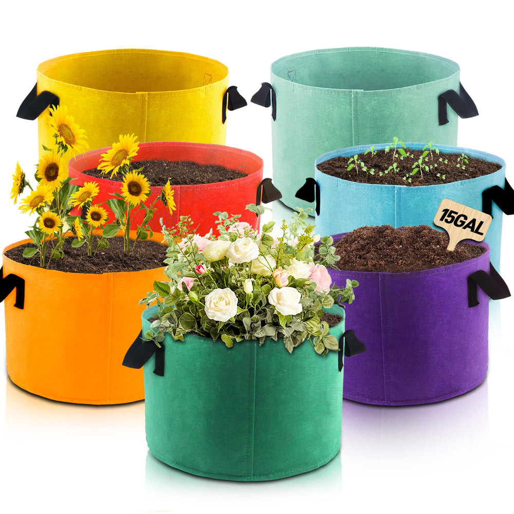 Biotolot 15-gallon fabric grow bags in mixed colours front view