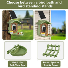 Bird feeder with solar panel and food reservoir