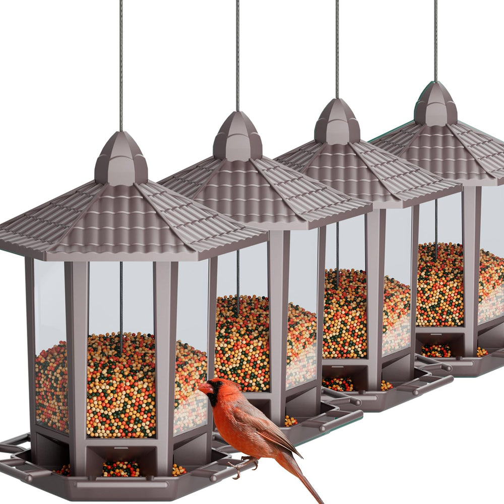 Birdream 4 Pack Bird Feeders in Brown with Retro Pagoda Design