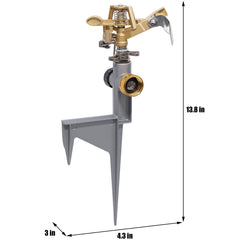 Biswing impact sprinkler head on step spike in garden setting