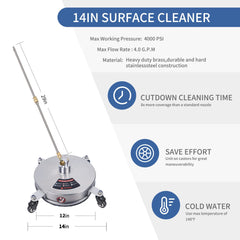 Biswing pressure washer surface cleaner with extension wands