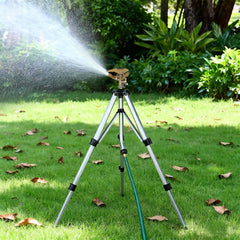 Biswing tripod sprinkler in a garden setting