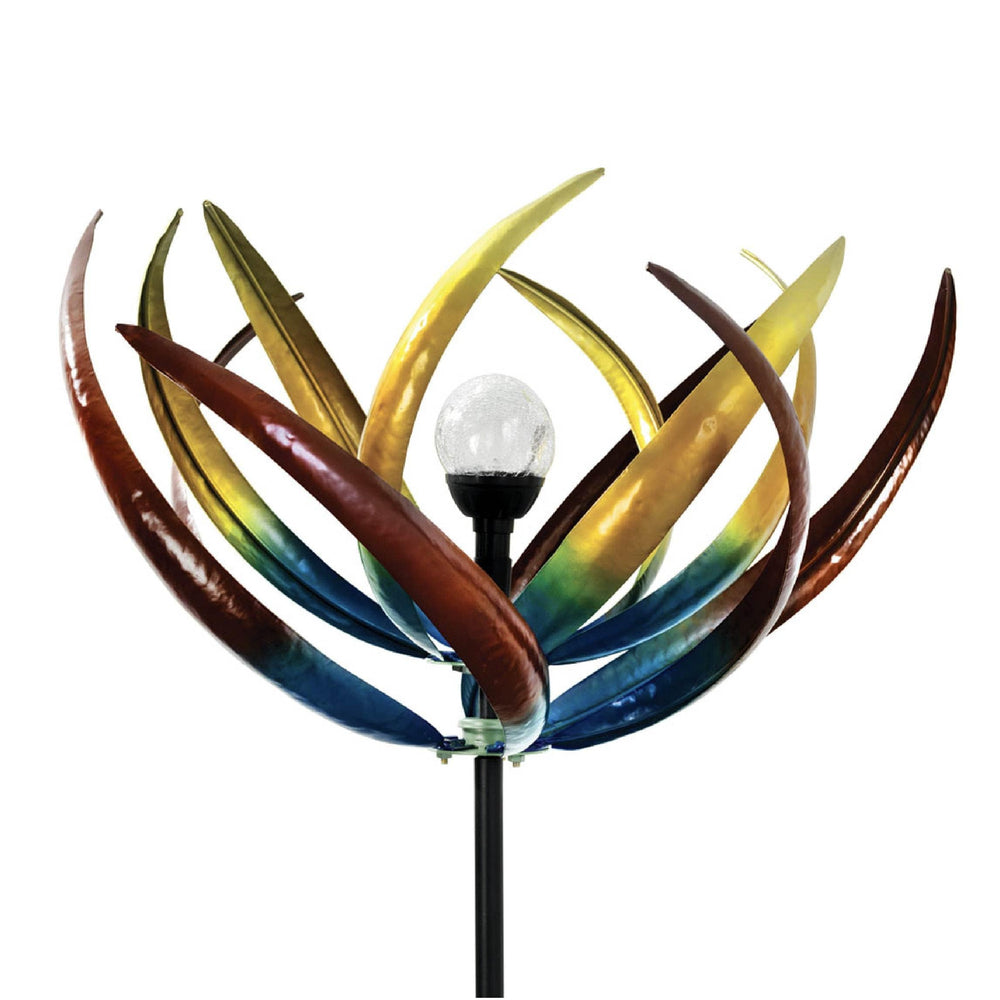 Bits and Pieces Tulip Wind Spinner front view with multicoloured petals