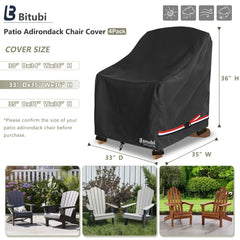 Bitubi Waterproof Adirondack Chair Cover Black back view