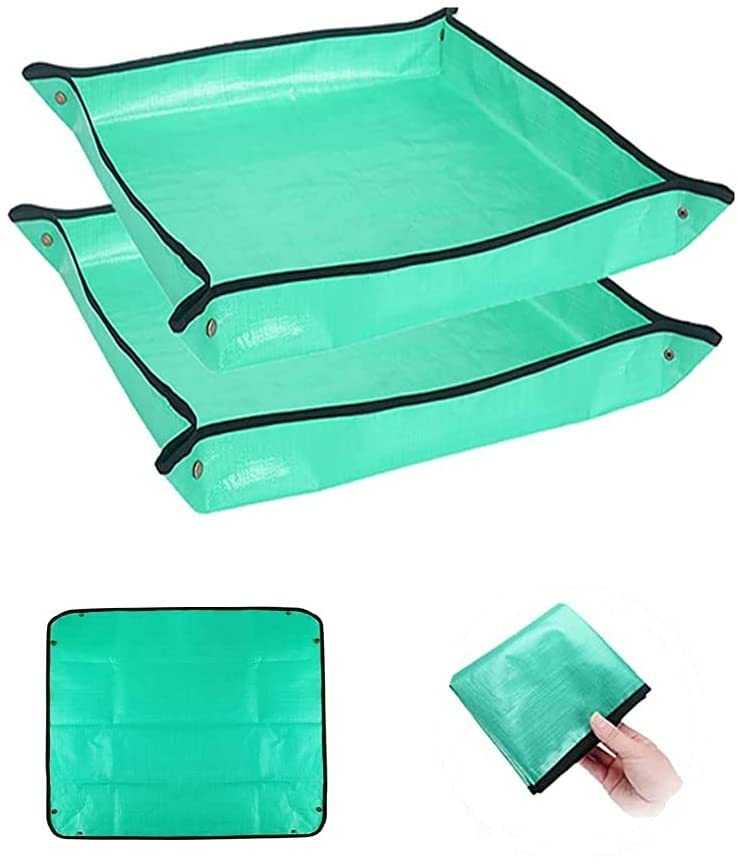 BIUWING Plant Repotting Mat 26.8" x 26.8" in green, flat view