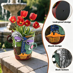 BJVF handcrafted flower pot showing unique abstract face design