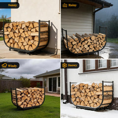 black iron firewood rack assembled with logs