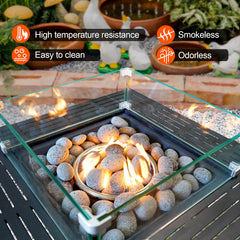 Black lava rock pebbles in a decorative planter