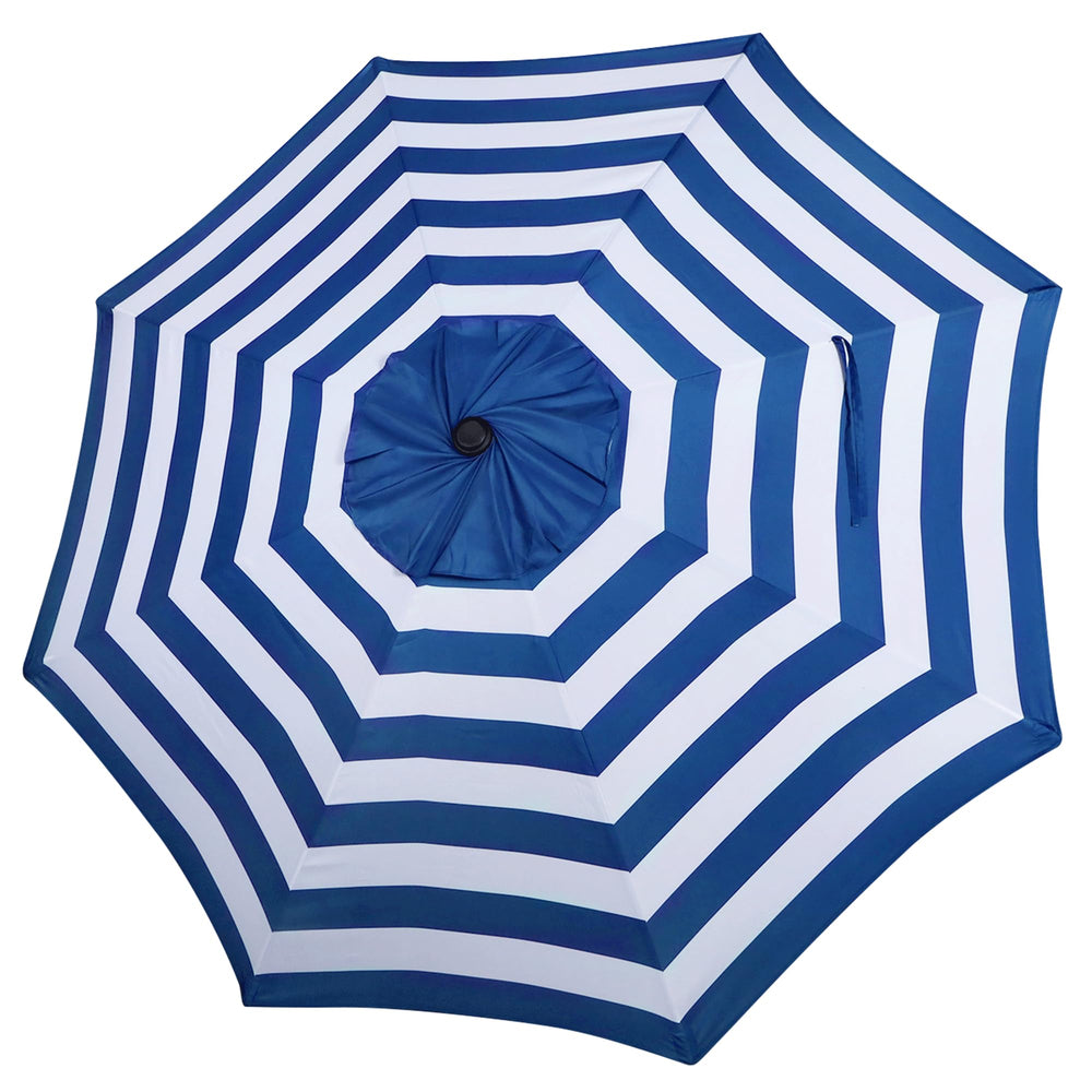 Blissun 9ft Patio Umbrella Replacement Canopy in Blue & White Stripe front view