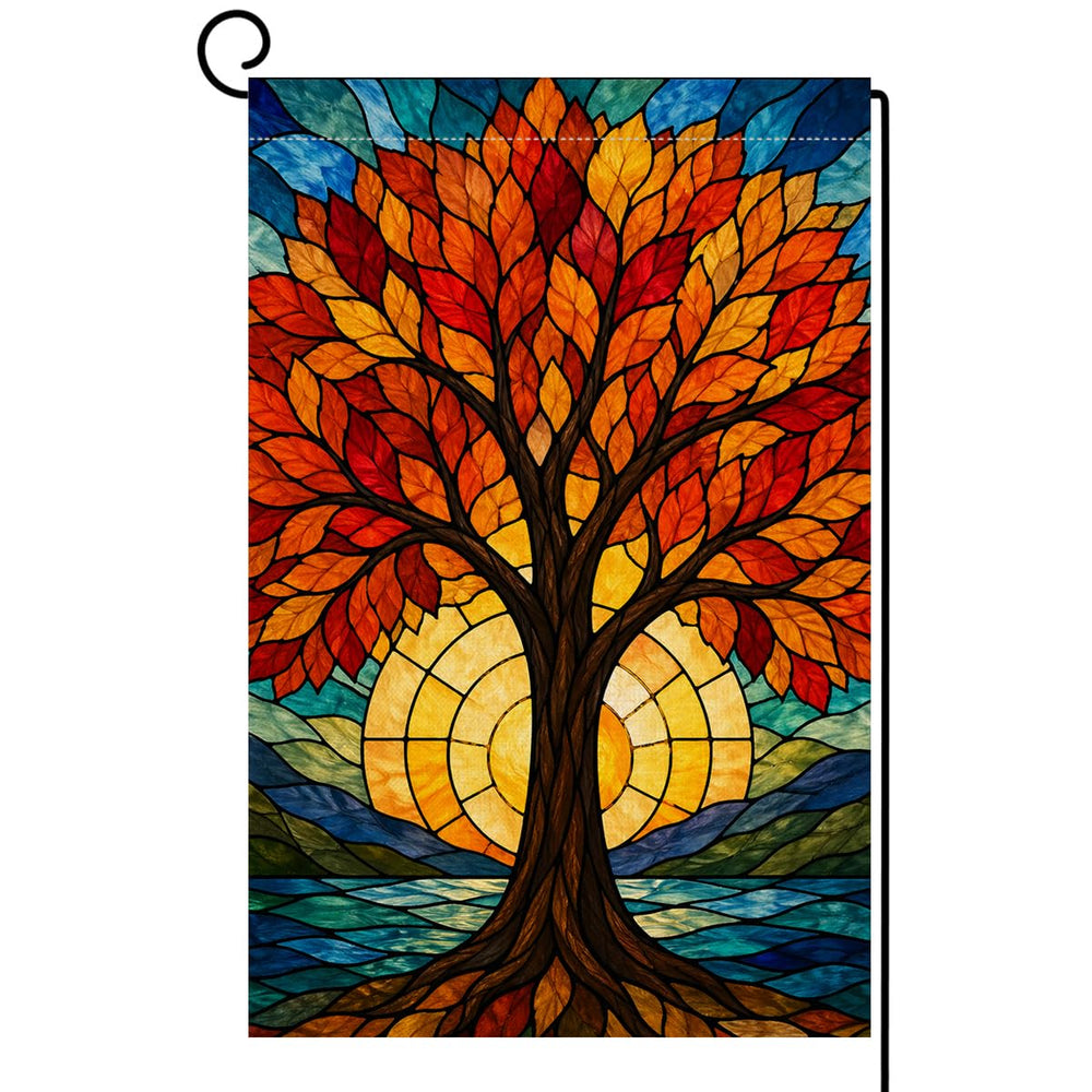 BLKWHT Fall Garden Flag 12x18 front view showcasing Tree of Life design