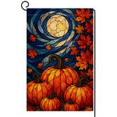 BLKWHT Fall Pumpkin Garden Flag front view on display