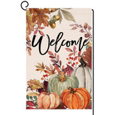 BLKWHT Fall Pumpkin Leaves Garden Flag front view