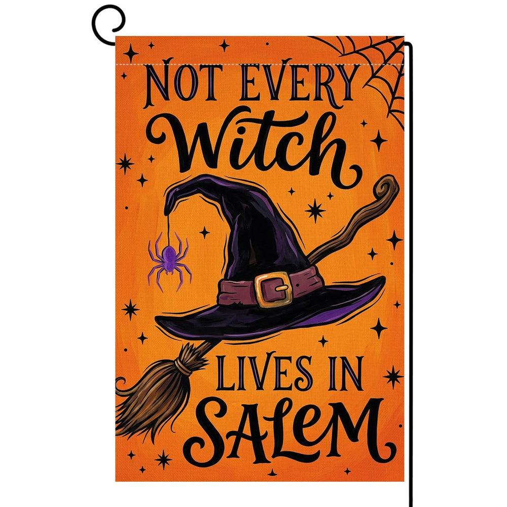 BLKWHT Halloween Garden Flag front view in orange