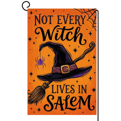 BLKWHT Halloween Garden Flag front view in orange