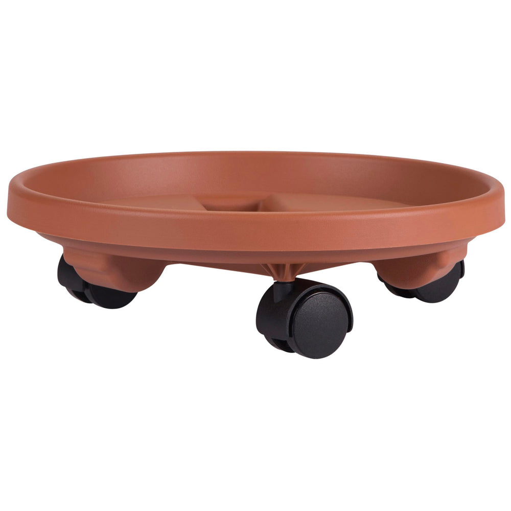 Bloem 12-inch Plastic Plant Caddy in Terra Cotta with wheels