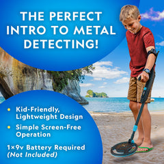 Blue Marble metal detector with adjustable arm and trowel