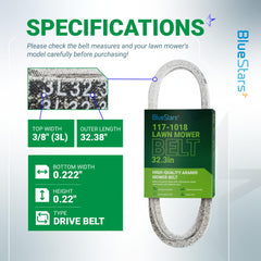 BlueStars 117-1018 Drive Belt side view showing dimensions