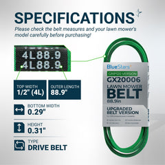 BlueStars GX20006 Drive Belt side view showcasing dimensions