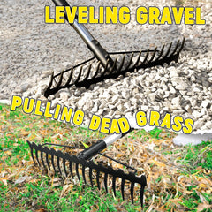 BlumeTrec Bow Rake with extended handle in garden
