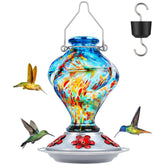 BOLITE Glass Hummingbird Feeder in blue with a circular perch