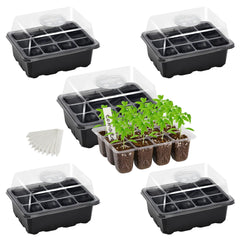 Bonviee 5-Pack Seed Starter Trays with clear lids and black bases