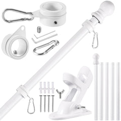 BONWIN 6FT White Flag Pole Kit with brackets and rings