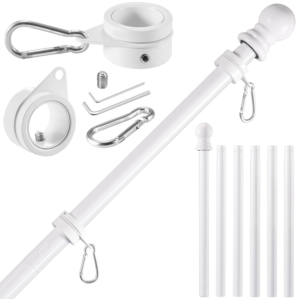 BONWIN 7.8 FT White Flag Pole Kit with adjustable sections