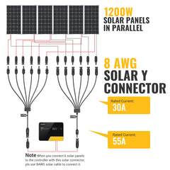 BougeRV Solar Y Connectors with packaging and accessories