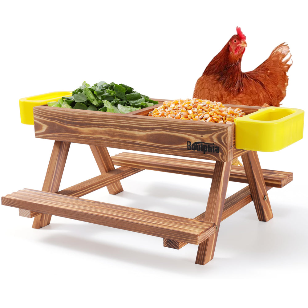 Boulphia Chicken Feeders and Waterers Kit with picnic table and two waterers