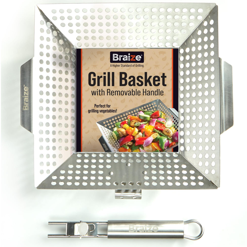 Braize Heavy-Duty Stainless Steel Grill Basket front view