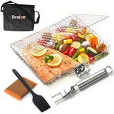 Braize stainless steel large grill basket front view with removable handle