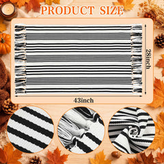 Breling black and white striped outdoor rug with tassels