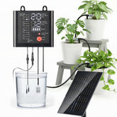 Brightown 49ft Solar Drip Irrigation System components including solar panels and water pipes