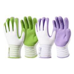 Brigic Bamboo Gardening Gloves front view in green and purple