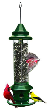 Brome Squirrel Buster Plus Bird Feeder front view in garden green