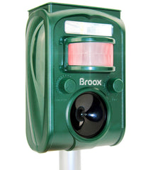 Broox Ultrasonic Animal Repellent front view, solar panel on top