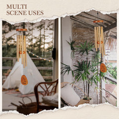 Brown wind chime displayed in a garden setting