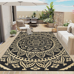 Bsmathom 6'x9' waterproof outdoor rug black gold design front view