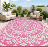 Bsmathom 8'x10' reversible outdoor rug in flower pink front view